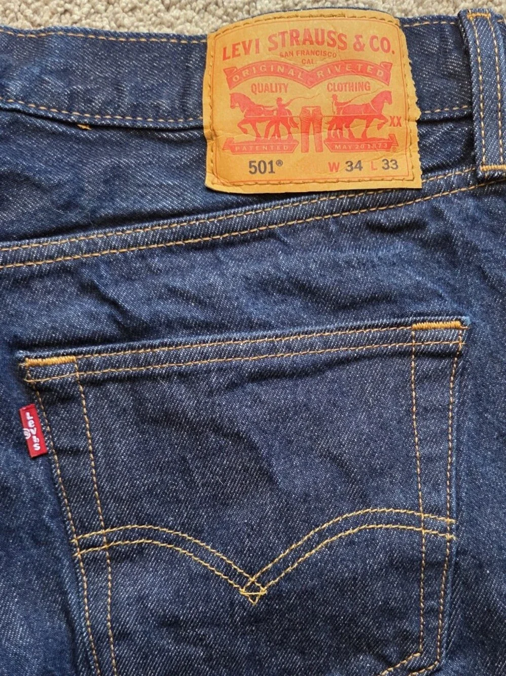 Levi's 501 Original Fit Jeans, Size 34x33 Dark Wash Denim Classic Americana Work